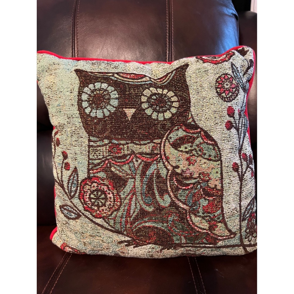 Manual Woodworkers & Weavers Milo Collection Owl Tapestry Pillow Wendy Bentley